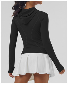 2443 Sweat-shirt de sport pour femme à fermeture éclair intégrale, manches longues, uni, coupe ajustée, veste de course athlétique avec trou pour le pouce, vêtements de sport - Product Image 4