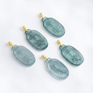 หยกเจไดต์สีน้ำเงินธรรมชาติ จี้หยกสไตล์จีน ประดับทอง 18K เครื่องประดับแฟชั่นชั้นดี สร้อยคอ พร้อมใบรับรอง D743 - Product Image 4