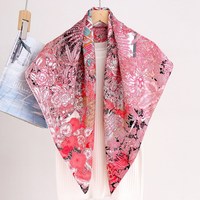 Écharpe carrée pour femme en soie de mûrier 100% twill Xintila, imprimé floral de jardin, collection printemps, couleur bleue, châle en soie