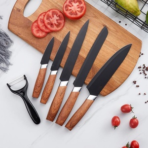 Ensemble de couteaux de cuisine en acier inoxydable de haute qualité avec manche en bois grainé, 6 pièces, pour hacher, trancher, couper en dés et découper la viande - Product Image 2