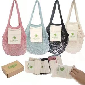 Bolsas de Compras Reutilizables de Malla de Algodón Ecológicas con Logotipo Personalizado, Asa Portátil con Agarres para Compras - Product Image 1