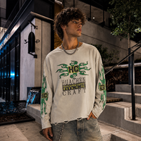 Sweat-shirt col rond personnalisé 320 GSM pour homme, 100 % coton, délavé à l'acide, imprimé sérigraphié, coupe oversize, style vintage streetwear, fabrication OEM ODM