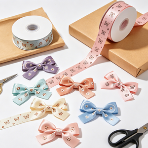 Cinta de satén de poliéster con texto personalizado impreso, tema primaveral, para envolver ramos de flores y regalos festivos - Product Image 3