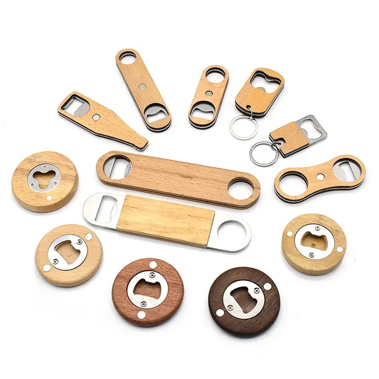 Wholesale custom personalized blank wooden bottle opener key chain stainless steel fridge magnet beer opener