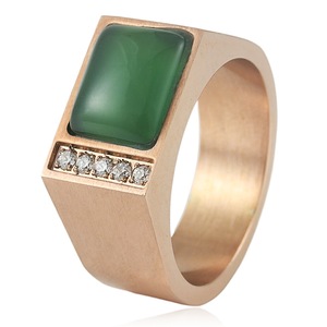 yunnique Rose Gold Square Emerald <b>Ring</b> With Diamond Accents Women's Fashion Jewelry Gift - Product Image 1
