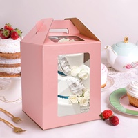 Cajas de Papel Desechables Rosadas, Portátiles y Plegables para Transportar Pasteles en Capas