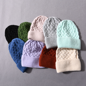 Chapeaux d'hiver en laine tricotée de haute qualité pour adultes, doux, à revers épais, luxueux, en tricot uni, respirants et bonnets pour femmes - Product Image 1