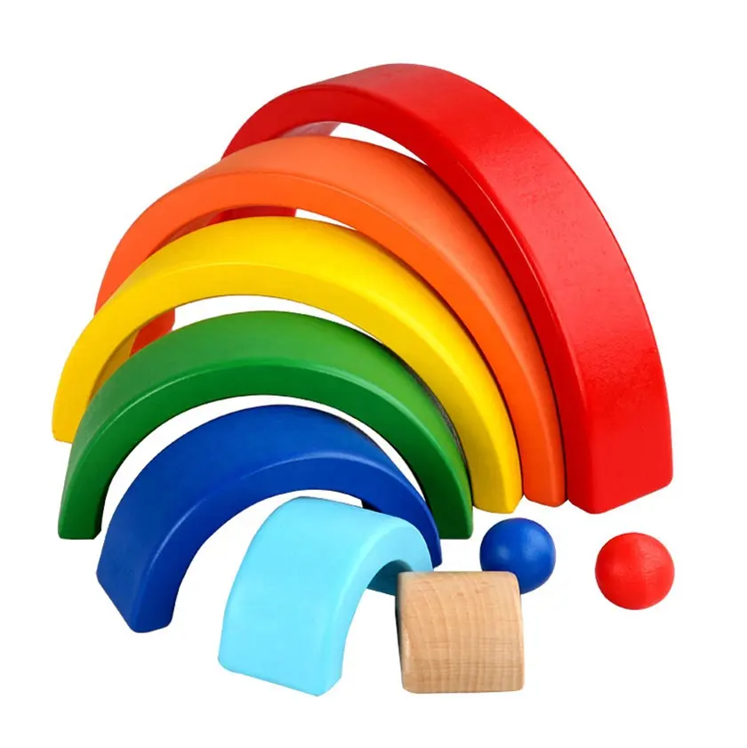 Montessori Houten Speelgoed Regenboog Blokken Waldorf Geometrie Ruimte Bouwstenen Gekleurde Boogbrug Stapelen Spel Voor Kinderen Baby Speelgoed