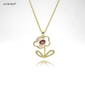 Pav Joy Necklace Gallery | Micro Pav Zircon Brass Pendants 18K Gold Plated | Mushroom Clover Pineapple Pearl Flower Necklaces - Product Image 3