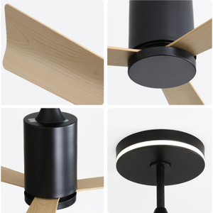 Moderni ventilatori da 52 pollici FCJ LED con telecomando a motore Dc legno Abs metallo ferro vetro corpo lampada per soggiorno e Hotel