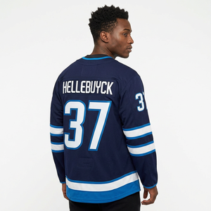 เสื้อฮอกกี้น้ำแข็ง Hellebuyck สำหรับผู้ชาย สีกรมท่า 37 ลายทวิลพิมพ์ลาย แขนยาว คอกลม ทรงปกติ เสื้อผ้าสำหรับผู้ใหญ่ - Product Image 1
