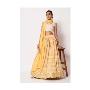 Новый модный дизайн, вышитый полусшитый с принтом Lehenga Choli, женская одежда от индийского поставщика