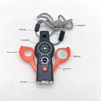 Sifflet de survie multifonctionnel 7-en-1 pour l'extérieur avec lumière LED, thermomètre et boussole pour la survie