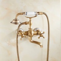 Ensemble de robinets de bain de style européen antique, robinet de douche rétro en laiton mural avec poignée en céramique