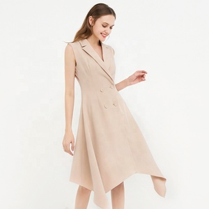 MZ18331-Chaqueta de negocios sin mangas con doble botonadura y cuello de pico, Vestido largo de oficina - Product Image 2