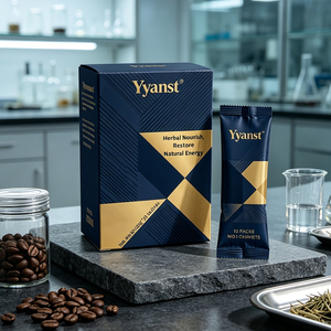 Café Instantáneo con Extracto de Plantas Herbales Naturales, 10g*10 Sobres, Caja de Papel Geométrica Azul Oscuro Dorado, Bebida Botánica Pura - Product Image 6