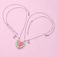 Collier pendentif cœur magnétique en forme de pastèque avec breloque en émail pour couples, meilleurs amis pour toujours, collier BFF pour enfants