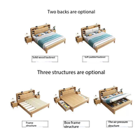 Cadre de lit en bois avec grande tête de lit, rangement, lumières LED, ports USB, lit plateforme rembourré moderne de style nordique, taille Queen, écologique