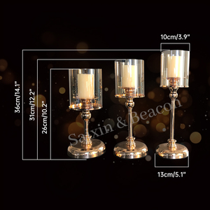 Beacon Juego de 3 Portavelas Dorados Graduados con Campanas de Vidrio Ámbar, Centros de Mesa de Lujo para Bodas - Product Image 6