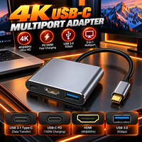 Adaptor Hub USB C 3 in 1 Xput 4K HDMI USB 3.0 Tipe C PD Pengisian Daya Multiport untuk Laptop MacBook Tablet