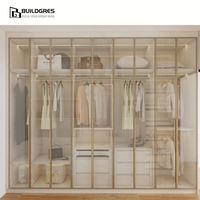 Armoire moderne autoportante en bois sur mesure avec miroir LED intégré, design modulaire, grande capacité de rangement durable pour chambre à coucher