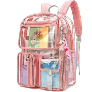 Personalizado novo design Multi-função clara mochila Heavy Duty PVC transparente mochila saco de livro claro para a escola