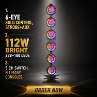514+A772 Pro Projecteur LED 6 yeux pour public 112W 288RGB+180Bi-Color DMX512 RDM Son M/S 5CH 32Bit Stroboscope Aux IP20 Ra90
