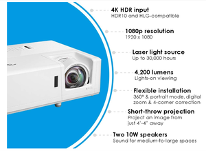 ZH406ST Professional <b>LED</b> Laser Projector Short Throw Full HD 4200 Lumens High Brightness 4K HDR Input Network Compatible Android - Product Image 5