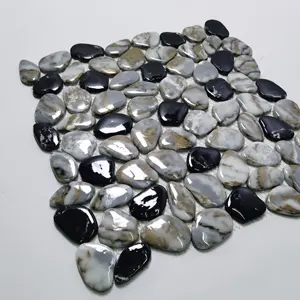 Hete Verkoop Paars Goud Lijn 6Mm Mix Pebble Mozaïek Tegel Glas Steen Mozaïek Voor Badkamer Muur