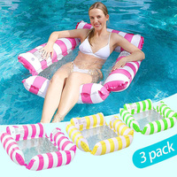 Hamac gonflable pour adultes en PVC écologique à rayures 2/3/4 tubes, chaise longue flottante pour piscine avec filet en maille, 48x48 pouces, 100 kg