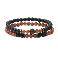Nouvelle mode Bracelet en acier pour hommes fait à la main avec perles d'oeil de tigre givrées de 6mm Bracelet en pierre de zircon pour mariage ou cadeau