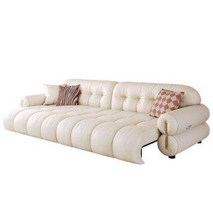 French Cream Electric Retractable Cloud <b>Sofa</b> Bed Genuine Leather Dual Use Living Room Zero Wall <b>Support</b> - Product Image 4