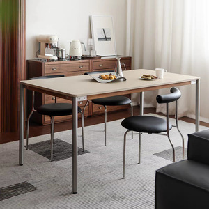 NORHOR Mesa de comedor rectangular de metal de 1,6 m, color ocre, acero inoxidable, muebles de comedor minimalistas modernos - Product Image 3