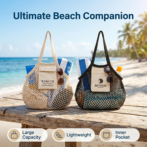Sac de courses en coton maillé à faible MOQ, sacs à main personnalisés avec logo, sacs réutilisables écologiques pour l'épicerie avec poche en toile - Product Image 5