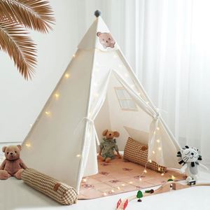 Tente tipi pour enfants en toile de coton de qualité supérieure pour l'intérieur avec lumières étoiles - Product Image 1