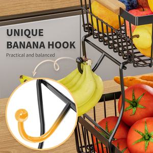 Paniers de cuisine empilables en fil métallique noir 2 niveaux corbeille à <span class=keywords><strong>fruits</strong></span> bol comptoir de légumes support de stockage de produits - Product Image 4