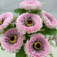 Bouquet de Ranunculus Artificiels en Soie Synthétique avec Feuillage pour Mariage, Vase, Décoration Florale de Table à Domicile