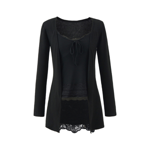 Women's Lace and Lace Patchwork Floral Slim Fit Long Sleeve Spring/Summer Bottom Shirt and T-shirt Set - Product Image 4