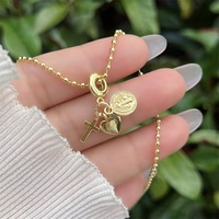 Ensemble de colliers en cuivre plaqué or 18 carats avec zircon, croix, Vierge Marie, perles florales vintage, résistant à l'eau et à la décoloration