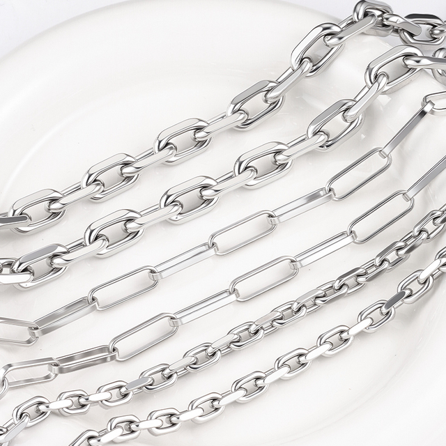 Wholesale Bulk 304 Stainless Steel Soldered Cable Chain Paperclip Chain Waterproof Fade-Resistant Accessories for Jewelry Making