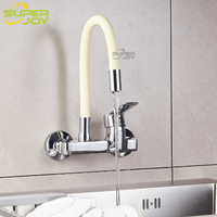 Robinet de cuisine gris laiteux avec bec flexible, mitigeur d'eau rotatif à 360 degrés, raccords muraux pour cuisine et buanderie