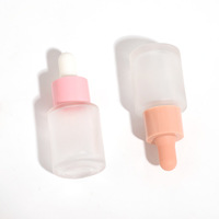 Flacon compte-gouttes en verre givré rose de 15 ml, flacon compte-gouttes en verre transparent rond et plat, récipient cosmétique pour huile essentielle
