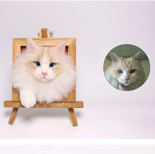 القط مكررة التذكارات 3D القط اليدوية 1:1 كما صورتك الكلب الطيور OEM تصميم الحيوانات الأليفة الخاصة بك مع إطار صور