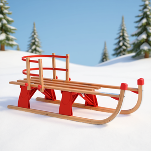 Trineo plegable de madera roja de 46.9 pulgadas con respaldo para niños, diversión invernal - Product Image 2