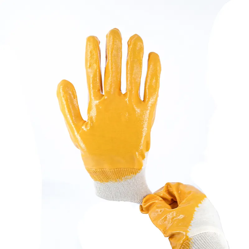 Cotton Yellow Nitrile Half Coating Nitrile Three Quarter Coating Dipped Gloves For Summer Gardening Work