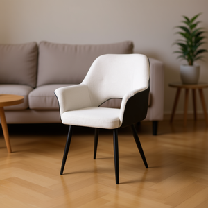 Sedia Casual Homeera in Tessuto Tecnico Bianco con Braccioli, Sedia Moderna per Soggiorno con Gambe in Metallo e Schienale Solido, Arredamento per la Casa - Product Image 2