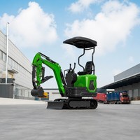 Mini-excavatrice compacte de 1,2 tonne, verte, sur chenilles, avec godet hydraulique à dents et lame de bouteur pour l'agriculture