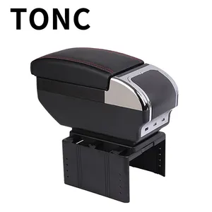 TONC רכב אוניברסלי מרכז משענת תיבת USB טעינת שני-שכבה שטח אחסון מרכז קונסולת אחסון תיבת עם מים כוס מחזיק