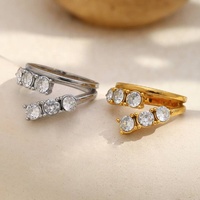 Nouveaux bijoux de mode, anneaux en acier inoxydable plaqué or 18 carats à double couche de zircon pour femmes