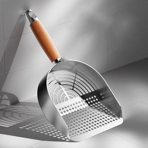 Paletta per lettiera per gatti in acciaio inossidabile due in uno con fori sottili raschietto per <span class=keywords><strong>cacca</strong></span> di metallo grande per una facile pulizia in sabbia minerale - Product Image 1